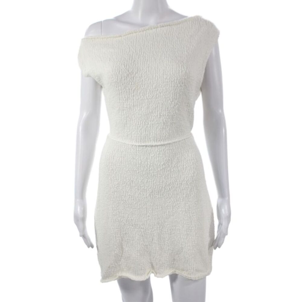 Dissh Women Sweater Dress Mini White Drawstring Beach Size S